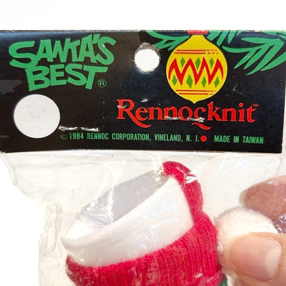 Vintage 1984 Knit Stocking Fillable Christmas Tree Ornaments Holiday Green Red - Picture 7 of 12